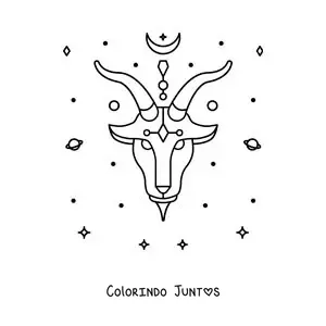 Desenho para colorir de símbolo do signo de Capricórnio com astros