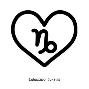 Desenho para colorir de símbolo de Capricórnio fácil dentro de um coração