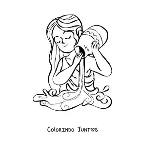 Desenho para colorir de uma garota do signo de Aquário animada