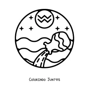 Desenho para colorir de símbolo do signo do zodíaco Aquário fácil para crianças
