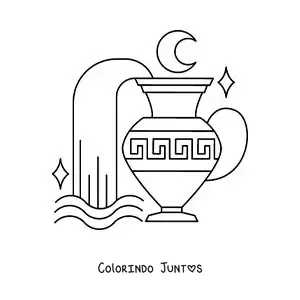 Desenho para colorir de jarra do signo de Aquário animada com uma lua