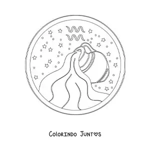 Desenho para colorir de jarra com água de Aquário com o seu símbolo