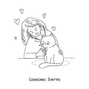 Desenho para colorir de uma veterinária auscultando um gato