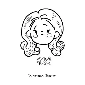 Desenho para colorir de uma menina kawaii animada do signo de Aquário