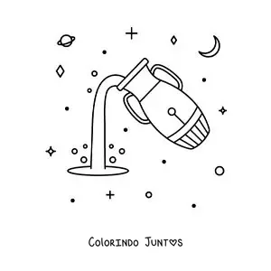 Desenho para colorir de símbolo de Aquário com astros