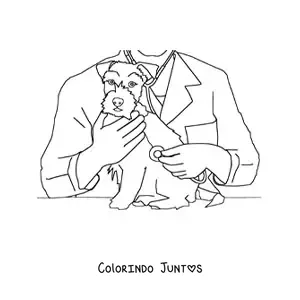 Desenho para colorir de um veterinário auscultando um cachorro