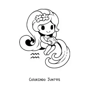 Desenho para colorir de menina kawaii animada do signo de Aquário