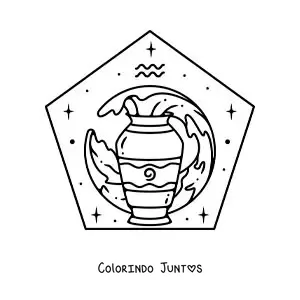 Desenho para colorir de uma jarra com água com o símbolo de Aquário