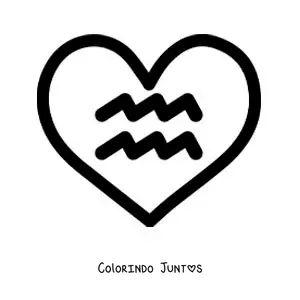 Desenho para colorir de símbolo de Aquário fácil dentro de um coração