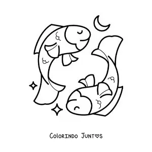 Desenho para colorir de peixes do signo de Peixes animados para crianças
