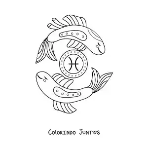 Desenho para colorir de peixes do signo de Peixes animados com o seu símbolo