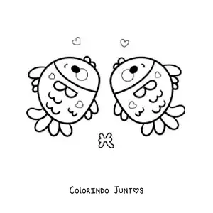 Desenho para colorir de dois peixes do signo de Peixes kawaii