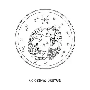 Desenho para colorir dos peixes de Peixes animados com estrelas e o seu símbolo