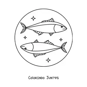 Desenho para colorir de dois peixes do signo de Peixes