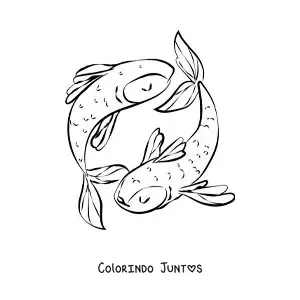 Desenho para colorir de símbolo do signo de Peixes animado para crianças