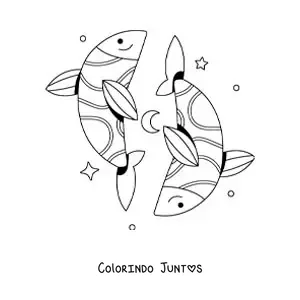 Desenho para colorir de símbolo do signo de Peixes animado fácil