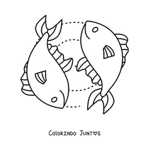 Desenho para colorir do signo de Peixes animado fácil