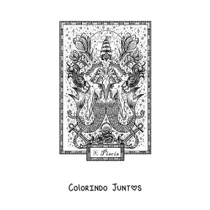 Desenho para colorir de carta do signo de Peixes