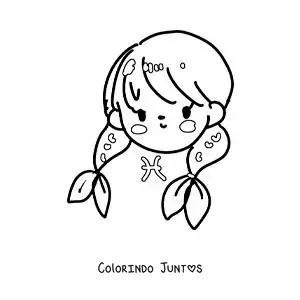 Desenho para colorir de menina kawaii do signo de Peixes