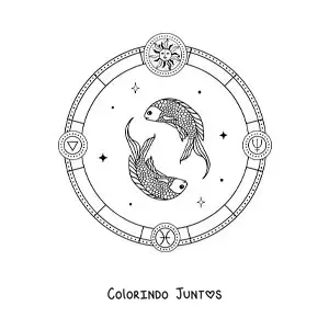 Desenho para colorir de símbolos do signo de Peixes