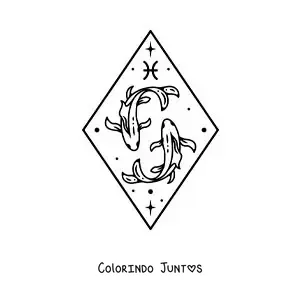 Desenho para colorir do signo de Peixes com estrelas