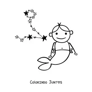 Desenho para colorir da mitologia do signo de Peixes e a sua constelação