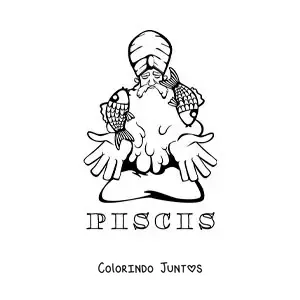 Desenho para colorir para crianças de um mago do signo de Peixes com o seu nome