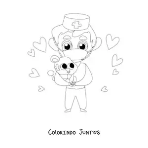 Desenho para colorir de um veterinário animado carregando um coala