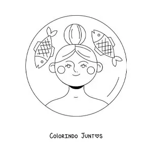 Desenho para colorir de uma menina animada do signo de Peixes