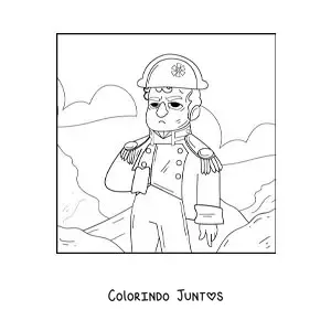 Desenho para colorir de Napoleão Bonaparte animado com o seu chapéu