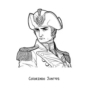 Desenho para colorir de retrato realista de Napoleão Bonaparte com o seu chapéu