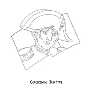 Desenho para colorir do rosto de Napoleão Bonaparte com a bandeira da França