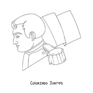 Desenho para colorir de Napoleão Bonaparte de perfil com a bandeira da França