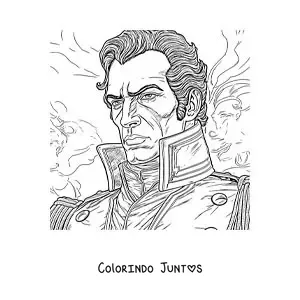 Desenho para colorir da recriação do rosto de Simón Bolívar