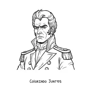 Desenho para colorir de Simón Bolívar animado com o seu uniforme