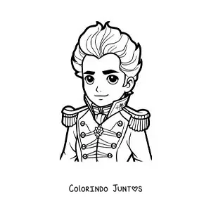 Desenho para colorir de Simón Bolívar kawaii na sua juventude