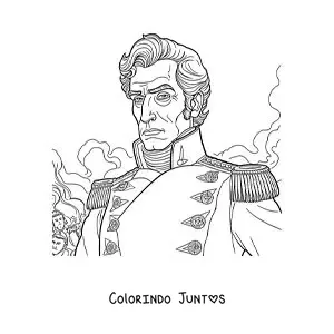 Desenho para colorir de Simón Bolívar em uma batalha