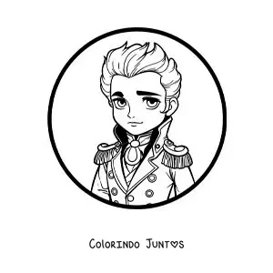 Desenho para colorir de Simón Bolívar kawaii em estilo anime