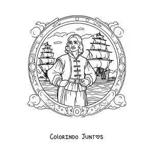Desenho para colorir de Cristóvão Colombo animado com as caravelas
