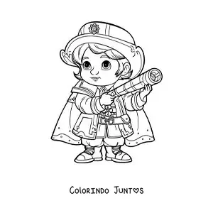 Desenho para colorir de um menino kawaii vestido de Cristóvão Colombo