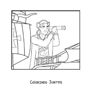 Desenho para colorir de Cristóvão Colombo animado com a sua luneta