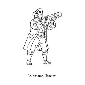 Desenho para colorir de Cristóvão Colombo com uma luneta