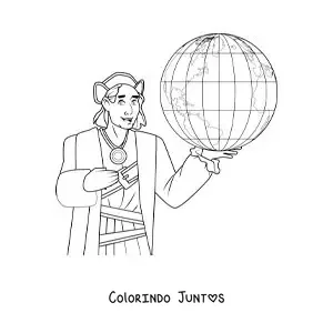Desenho para colorir de Cristóvão Colombo animado com um globo terrestre