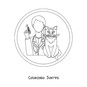 Desenho para colorir de uma veterinária e um gato