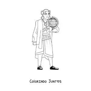 Desenho para colorir de Cristóvão Colombo com um globo terrestre