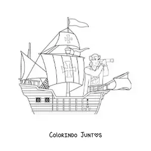 Desenho para colorir de Cristóvão Colombo chegando à América em seu navio