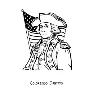 Desenho para colorir de George Washington animado com a bandeira dos Estados Unidos