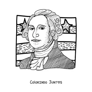 Desenho para colorir de George Washington com a bandeira dos Estados Unidos fácil