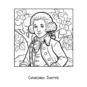Desenho para colorir de George Washington animado com uma cerejeira