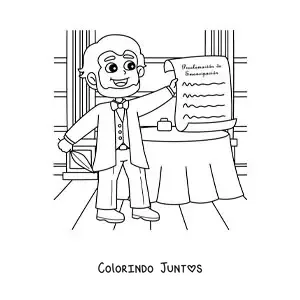 Desenho para colorir de Abraham Lincoln animado com a Proclamação de Emancipação
